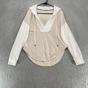 Pilcro Hoodie Womens Medium Beige Neutral V Neck Knit Sweatshirt Slouchy